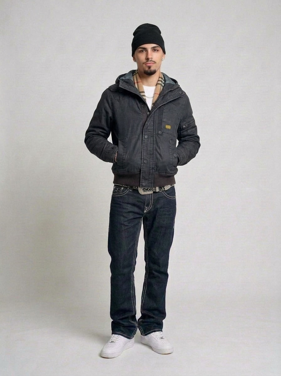 G-Star Raw Denim Jacke schwarz getragen – Fit am Model