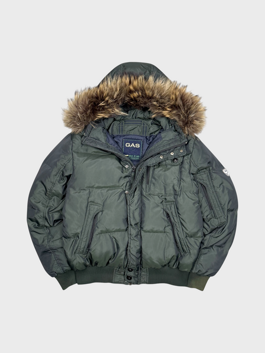 Gas Vintage Shimmer Fur Daunen Puffer Jacke [L] - Vision Night
