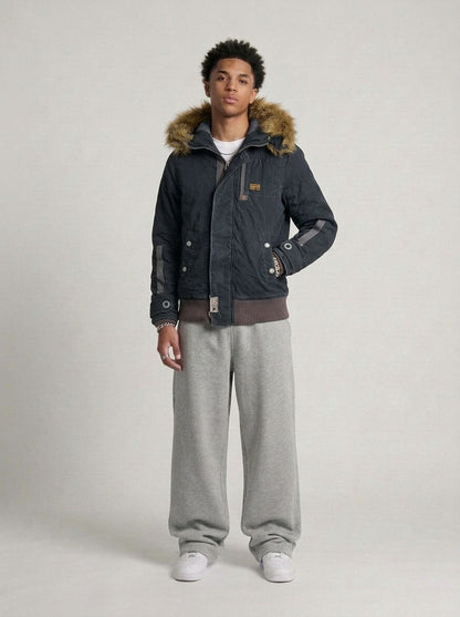 G-Star Raw Pattern Fur Denim Jacke schwarz getragen – Fit am Model