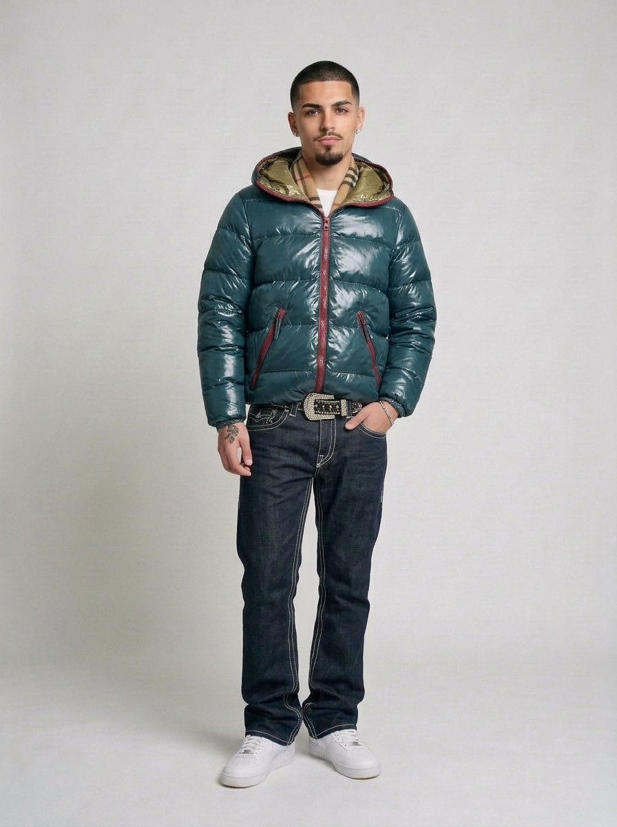 Duvetica Full Zip Daunenjacke petrol getragen – Fit am Model