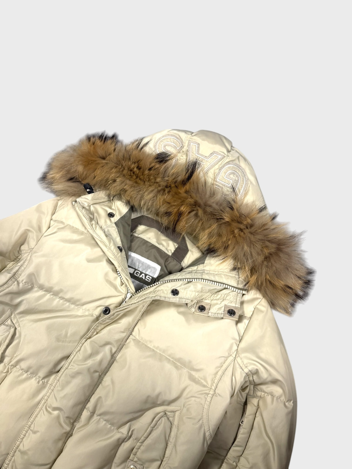 GAS Vintage Hood Stitched Fur Daunen Puffer Jacke Beige [S]
