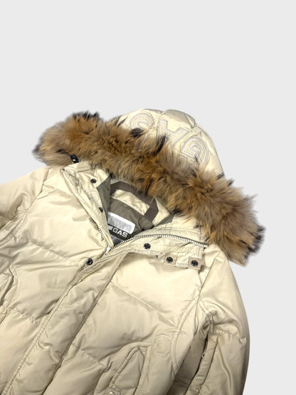 GAS Vintage Hood Stitched Fur Daunen Puffer Jacke Beige [S]