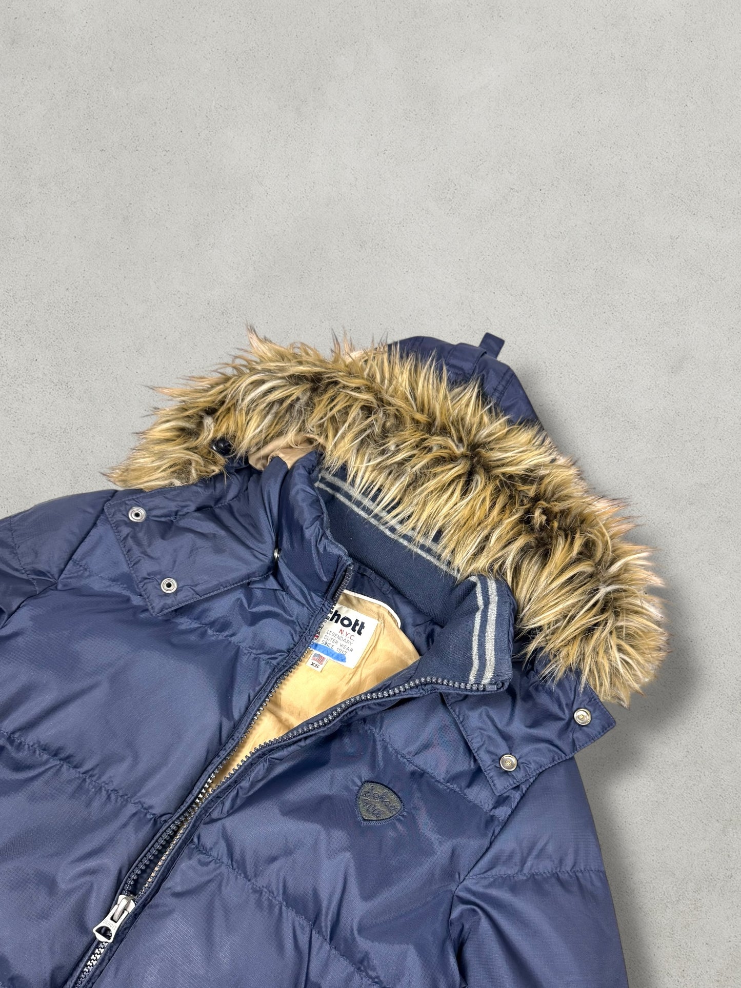 Schott Vintage Fur Puffer Jacke [XS]