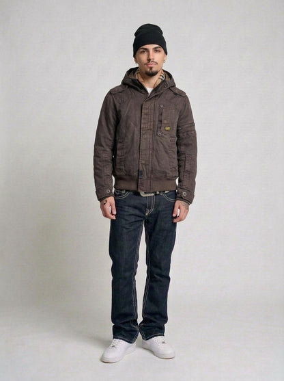 G-Star Raw Denim Jacke braun getragen – Fit am Model