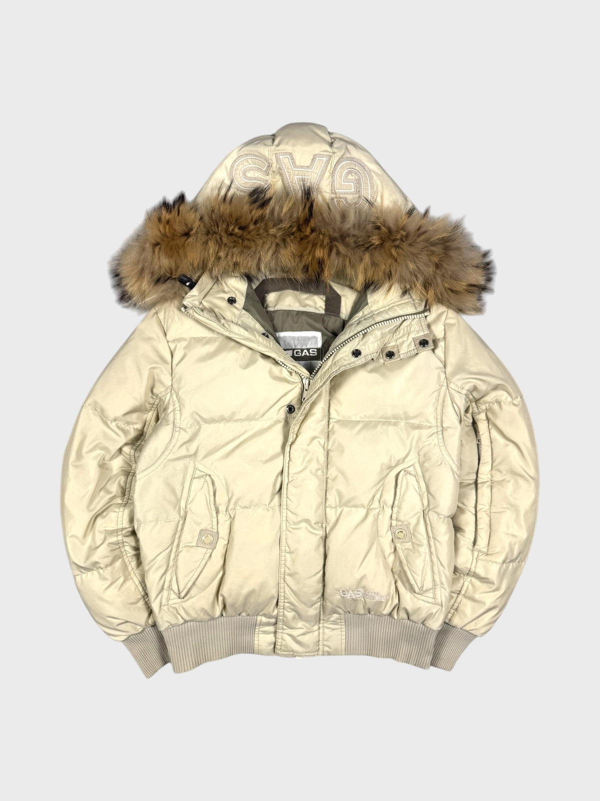 GAS Vintage Hood Stitched Fur Daunen Puffer Jacke Beige [S]