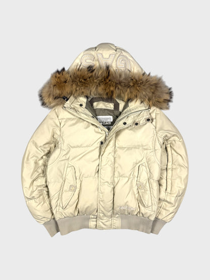 GAS Vintage Hood Stitched Fur Daunen Puffer Jacke Beige [S]