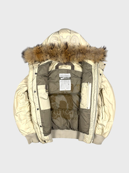GAS Vintage Hood Stitched Fur Daunen Puffer Jacke Beige [S]
