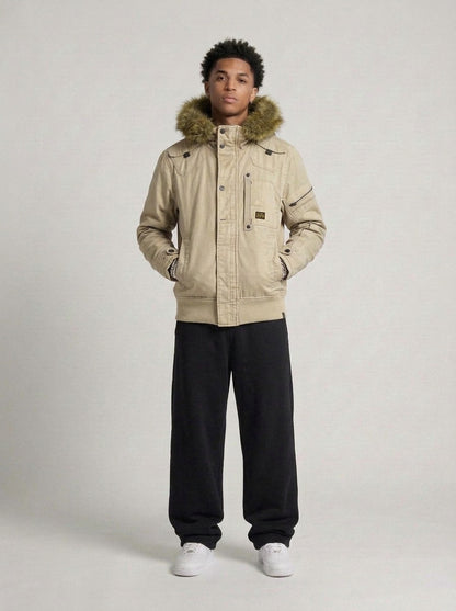 G-Star Raw Waxed Fur Denim Jacke beige getragen – Fit am Model