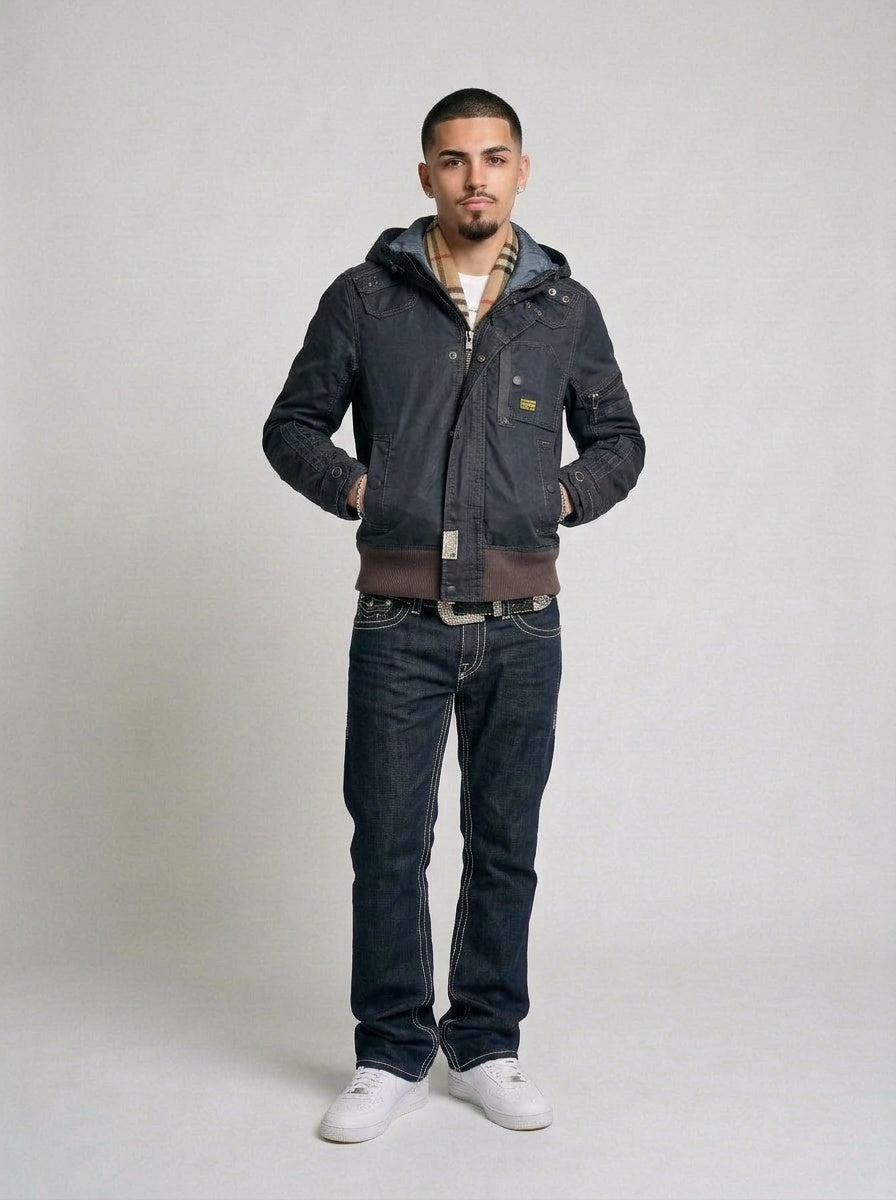 G-Star Wax Denim Jacke navy getragen – Fit am Model