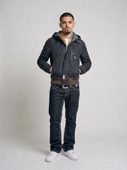 G-Star Wax Denim Jacke navy getragen – Fit am Model