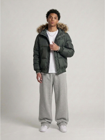 Gas Vintage Shimmer Fur Daunen Puffer Jacke getragen – Fit am Model