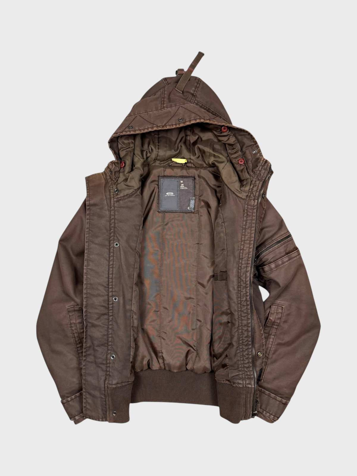 Vision Night G-Star Vintage Jacke aus gewachstem braunem Denim mit Kapuze und gestepptem Innenfutter